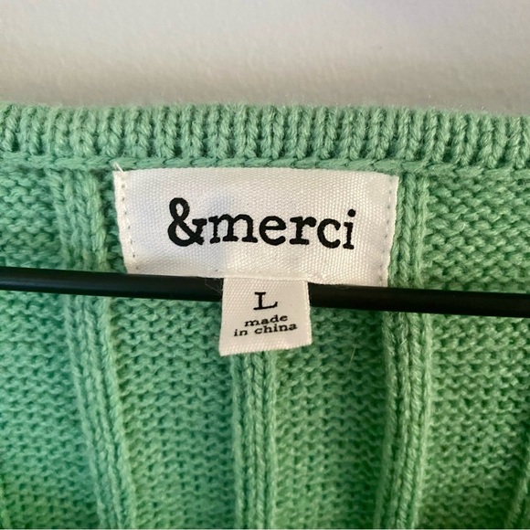 &Merci Womens Size Large Long Sleeve Very Soft Cozy Sweater Green Stripes - Picture 4 of 6